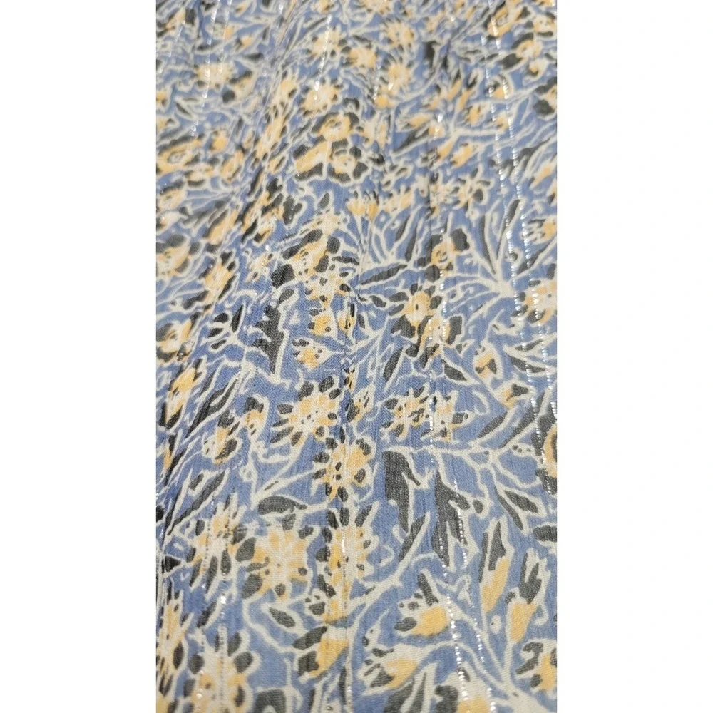 Anthropologie Blue Floral Metallic Off Shoulder Tiered Midi Dress NWT‎ Size 2